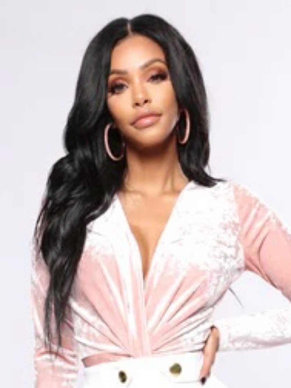 Fashion Nova Blush Pink Velvet Twist-Front Long Sleeve Top
